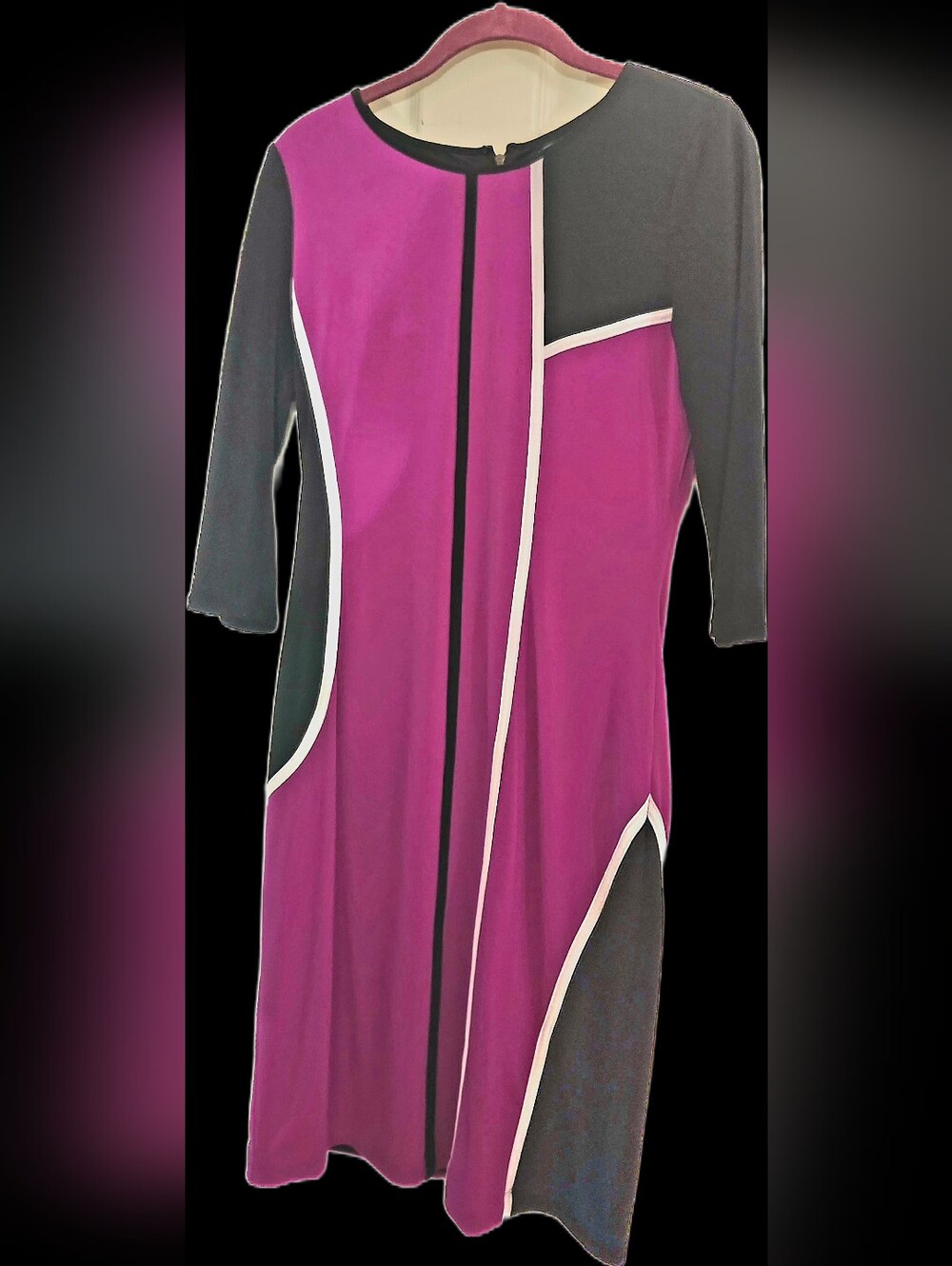 Marc New York Magenta and Black Colorblock Midi Dress with White Trim